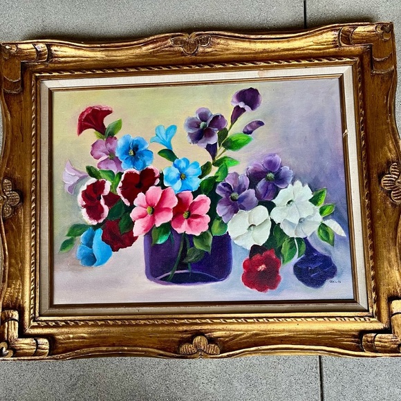 1975 Vintage Framed Floral Painting Signed By Mary Gail 27/32 Inch - Picture 11 of 16